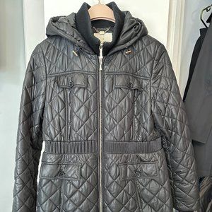 Kate Spade Quilted Puffer Warm Winter Jacket Coat with Hood, Heavy Coat, Black
